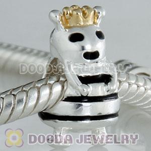 Gold Plated Crown Charm Jewelry 925 Silver Bee Queen Beads