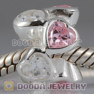 Solid Sterling Silver Charm Jewelry Beads with Heart Stone