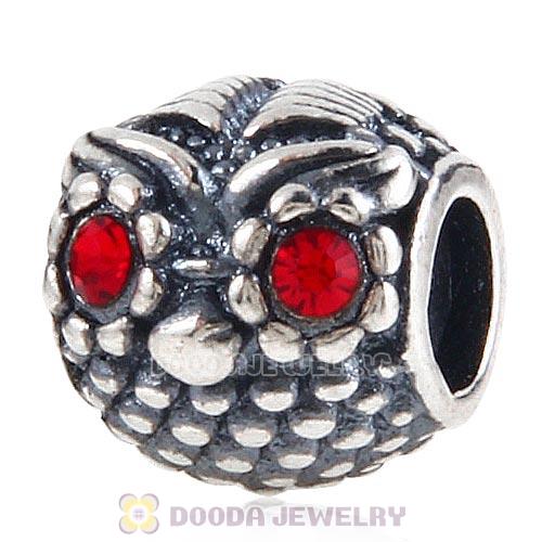 Sterling Silver Wise Owl Charm Beads with Light Siam Austrian Crystal