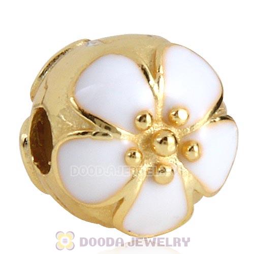Gold Plated Sterling Silver Cherry Blossom White Enamel Clip Beads 