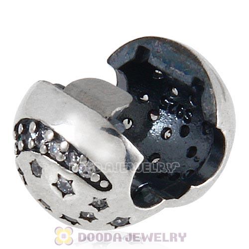 Sterling Silver Twinkling Night with Clear CZ Stone Clip Beads