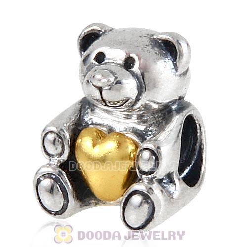 Gold Plated Heart Sterling Silver Bear Charm Beads