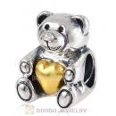 Gold Plated Heart Sterling Silver Bear Charm Beads