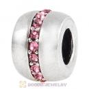 Sterling Silver Cosmo Charm Beads with Light Rose Austrian Crystal