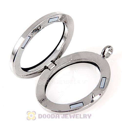 Platinum Plated Alloy Glass Floating Locket Oval Pendant Blue Face