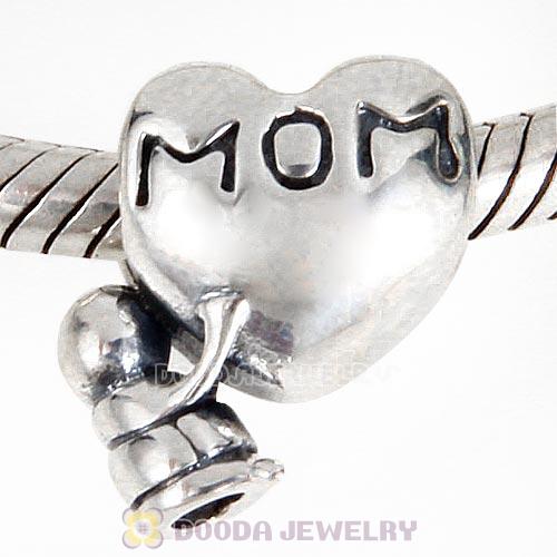 Antique Sterling Silver MOM Baby Heart Charm Beads