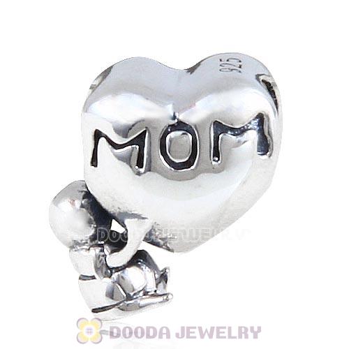 Antique Sterling Silver MOM Baby Heart Charm Beads
