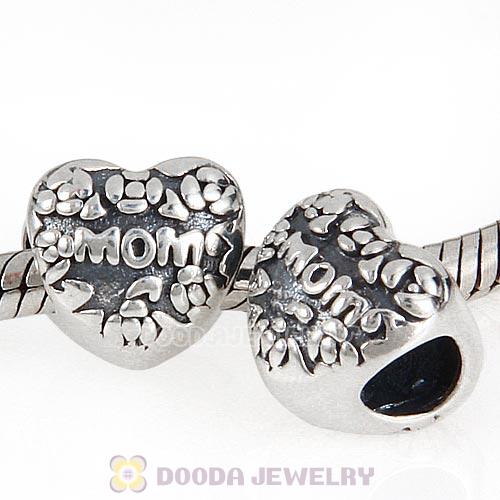 Antique Sterling Silver Love MOM Heart Charm Beads