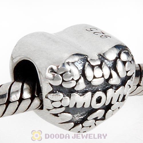 Antique Sterling Silver Love MOM Heart Charm Beads