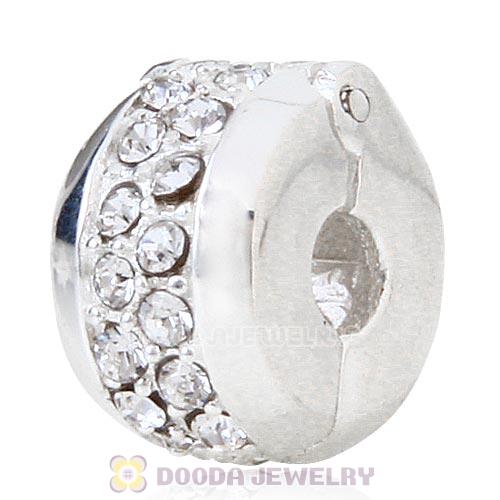 Sterling Silver Clip Beads with Clear Austrian Crystal European Style