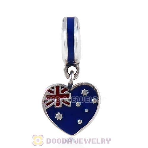 Sterling Dangle Australian Flag with Blue and Red Enamel Heart Charm