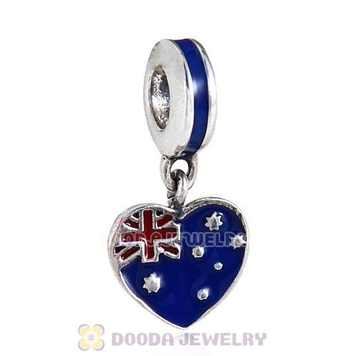 Sterling Dangle Australian Flag with Blue and Red Enamel Heart Charm