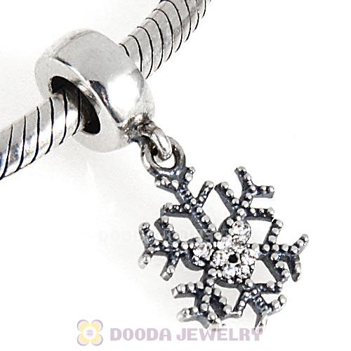 Sterling Silver Mickey's Snowflake Dangle Charms with Clear Crystal
