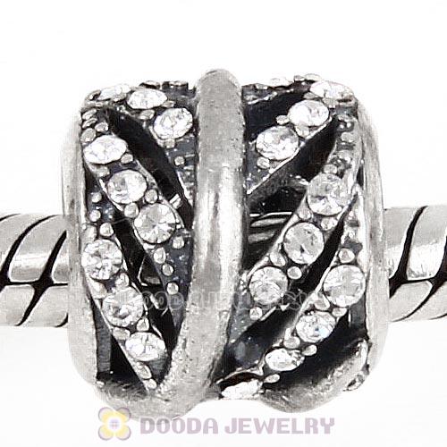 European style Sterling Silver Sparkling Leaves Bead with Clear Austrian Crystal