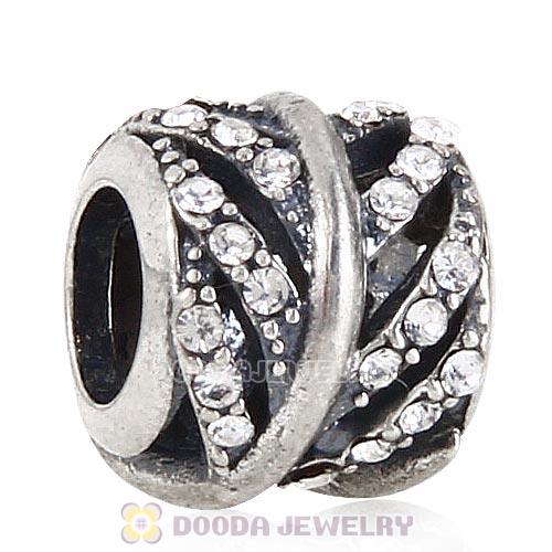 European style Sterling Silver Sparkling Leaves Bead with Clear Austrian Crystal