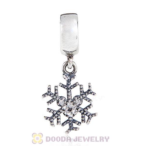 Sterling Silver Mickey's Snowflake Dangle Charms with Clear Crystal