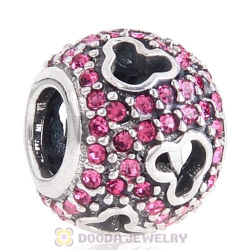 2015 European Sterling Silver Mickey Head Charm Pave With Light Rose Austrian Crystal