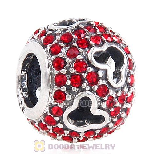 European Style Sterling Silver Mickey Head Charm Pave With Light Siam Austrian Crystal