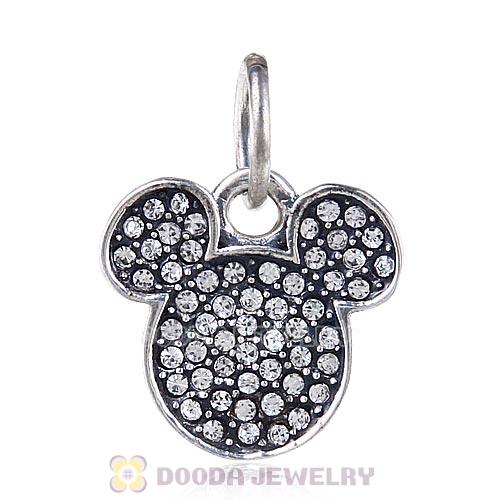 925 Sterling Silver Dangle Sparkling Mickey Charm with Clear Austrian Crystal