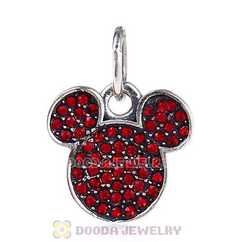 Sterling Silver Mickey Head Dangle Charm with Light Siam Austrian Crystal