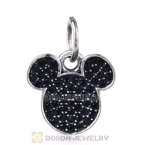 Sterling Silver Mickey Head Dangle Charm with Jet Austrian Crystal