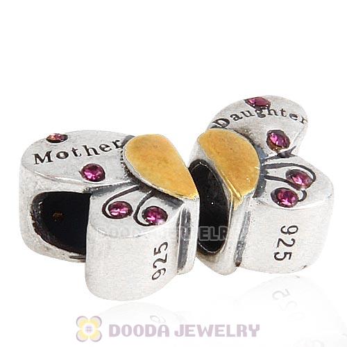 Sterling Silver Mother Daughter Butterfly Beads with Amethyst Austrian Crystal