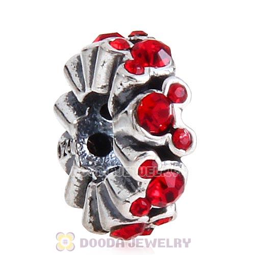 European Sterling Silver Mickey All Around Spacer Charm Beads with Light Siam Austrian Crystal