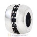 Sterling Silver Cosmo Charm Beads with Jet Austrian Crystal