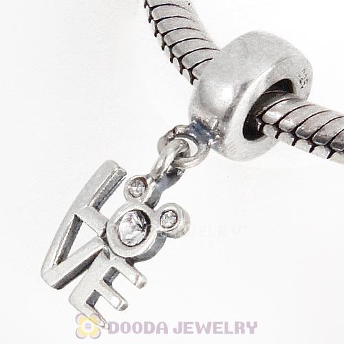 Sterling Silver Dangle Love Mickey Charm with Clear Austrian Crystal