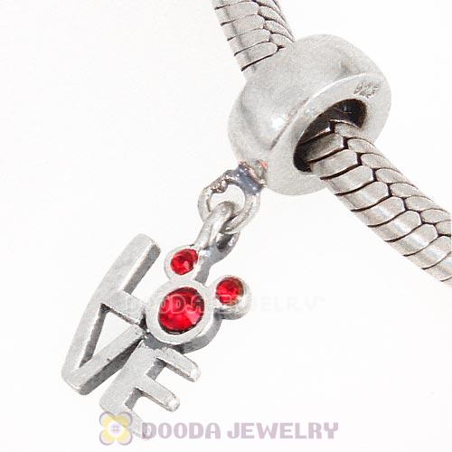 Sterling Silver Dangle Love Mickey Charm with Light Siam Austrian Crystal