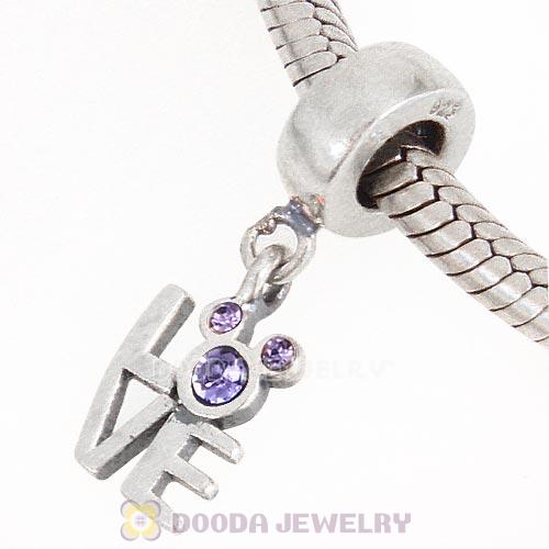 Sterling Silver Dangle Love Mickey Charm with Tanzanite Austrian Crystal
