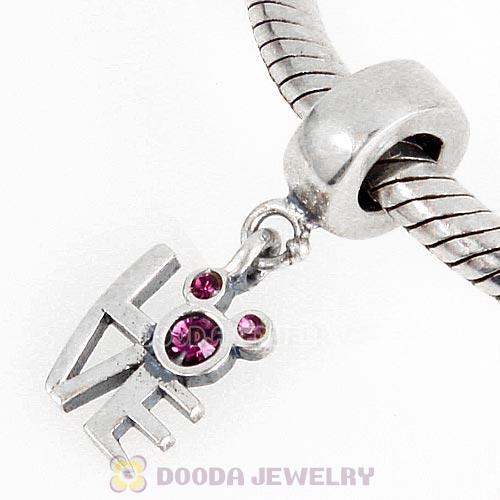 Sterling Silver Dangle Love Mickey Charm with Amethyst Austrian Crystal