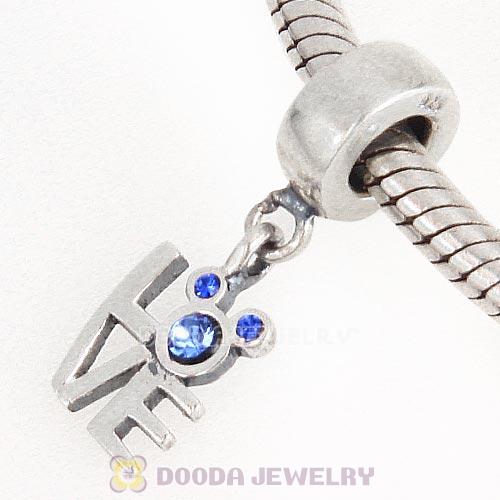 Sterling Silver Dangle Love Mickey Charm with Sapphire Austrian Crystal