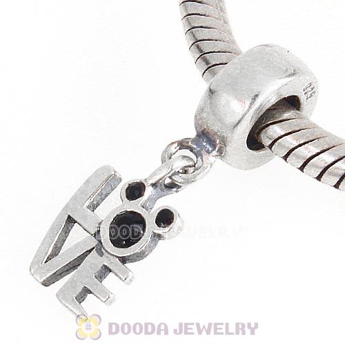 Sterling Silver Dangle Love Mickey Charm with Jet Austrian Crystal