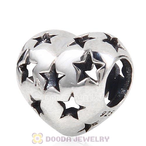 Antique Sterling Silver Starry Heart Charm Beads European Style
