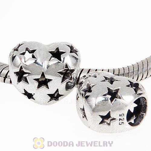 Antique Sterling Silver Starry Heart Charm Beads European Style
