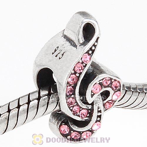Sterling Silver Sweet Music Beads with Light Rose Austrian Crystal