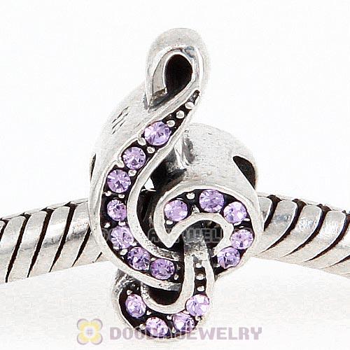 Sterling Silver Sweet Music Beads with Violet Austrian Crystal