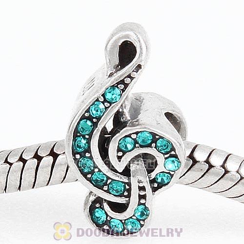 Sterling Silver Sweet Music Beads with Blue Zircon Austrian Crystal