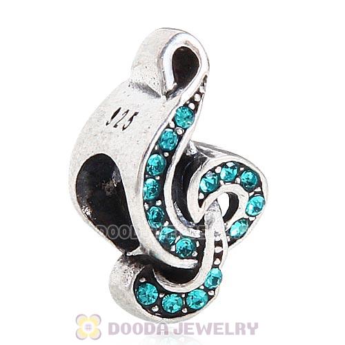 Sterling Silver Sweet Music Beads with Blue Zircon Austrian Crystal