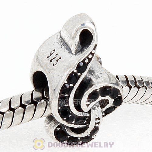 Sterling Silver Sweet Music Beads with Jet Austrian Crystal