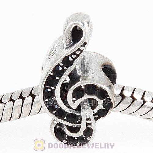 Sterling Silver Sweet Music Beads with Jet Austrian Crystal
