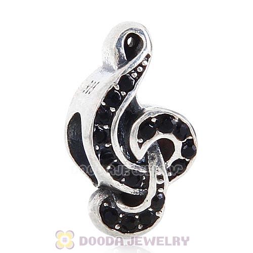 Sterling Silver Sweet Music Beads with Jet Austrian Crystal