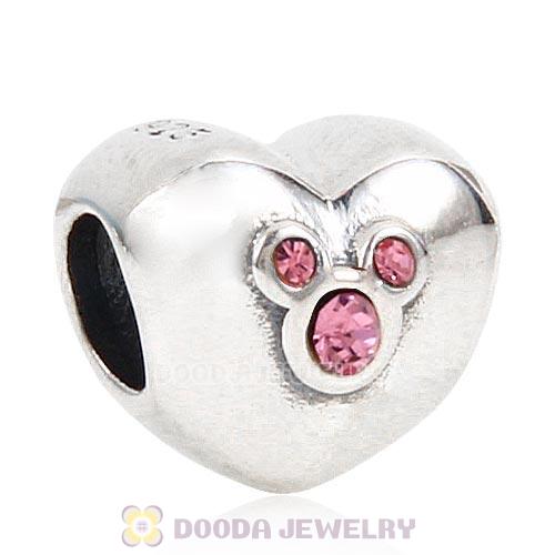 2015 Sterling Silver Heart of Mickey Charm with Light Rose Austrian Crystal