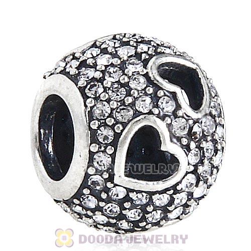 Sterling Silver Tumbling Hearts Charm with Clear Austrian Crystal