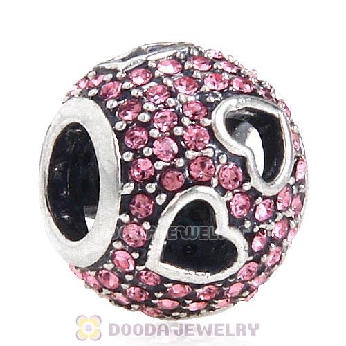 Sterling Silver Tumbling Hearts Charm with Light Rose Austrian Crystal