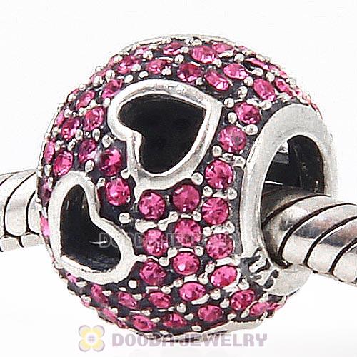 Sterling Silver Tumbling Hearts Charm with Rose Austrian Crystal
