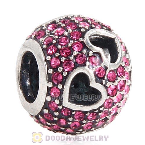 Sterling Silver Tumbling Hearts Charm with Rose Austrian Crystal