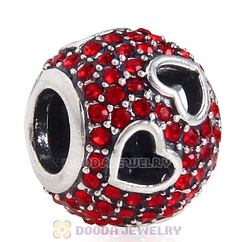 Sterling Silver Tumbling Hearts Charm with Light Siam Austrian Crystal