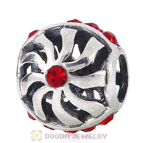 Sterling Silver Blaze Charm Beads with Light Siam Austrian Crystal Wholesale